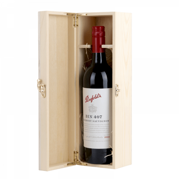 Premium wine gift with timber box and Penfolds Bin 407